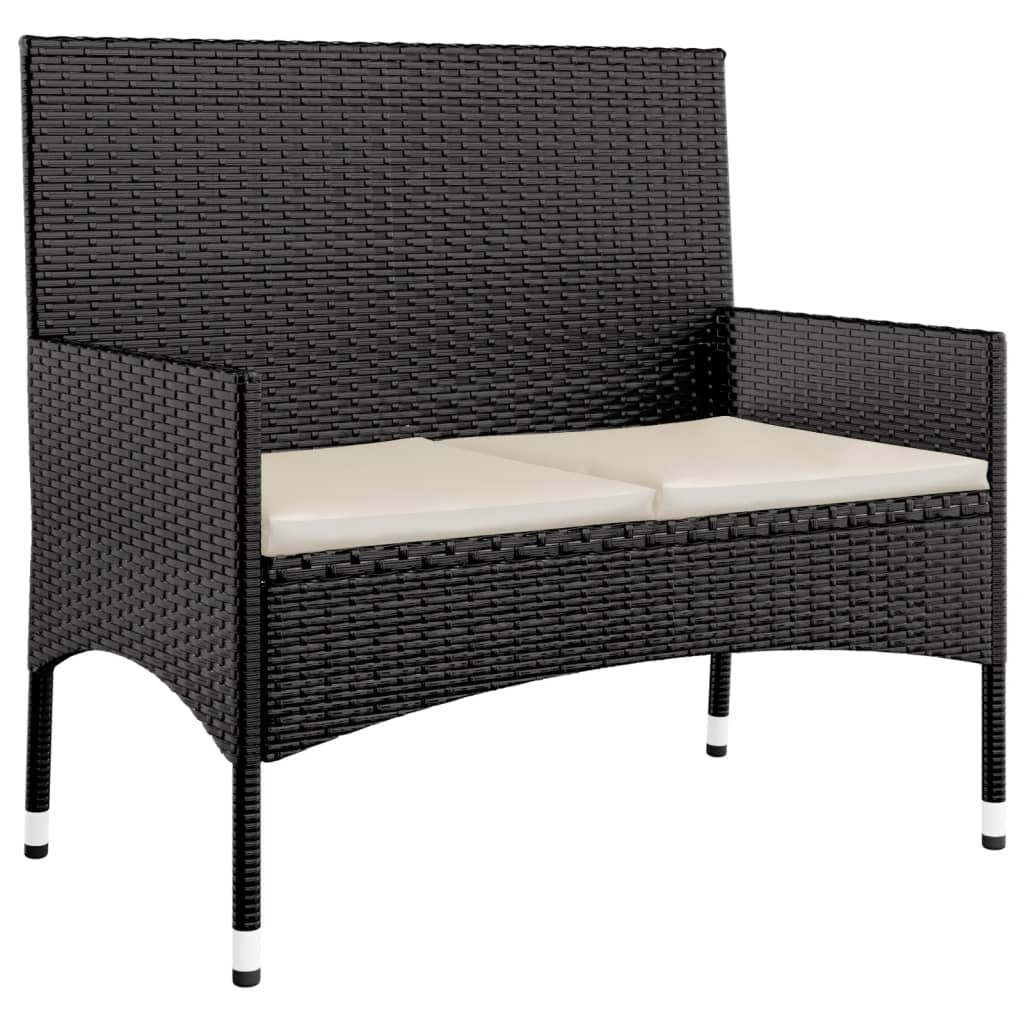 4-delige Loungeset met kussens poly rattan zwart