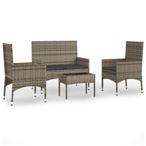 4-delige Loungeset met kussens poly rattan grijs