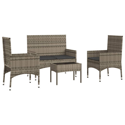 4-delige Loungeset met kussens poly rattan grijs