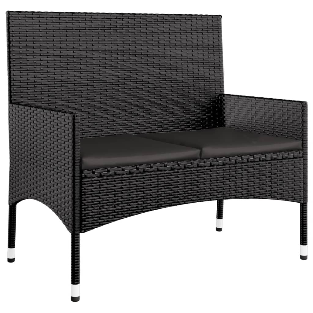 4-delige Loungeset met kussens poly rattan zwart