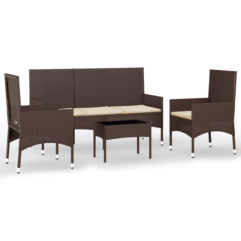 4-delige Loungeset met kussens poly rattan bruin