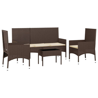 4-delige Loungeset met kussens poly rattan bruin