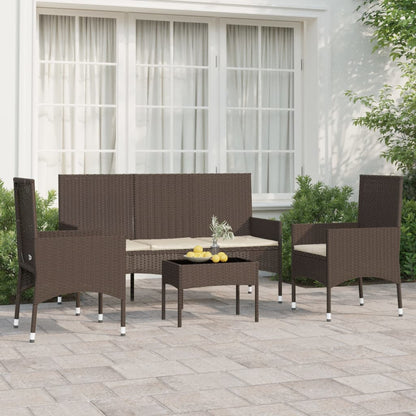 4-delige Loungeset met kussens poly rattan bruin