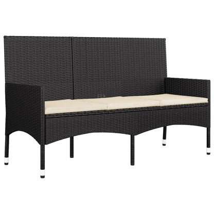 4-delige Loungeset met kussens poly rattan zwart