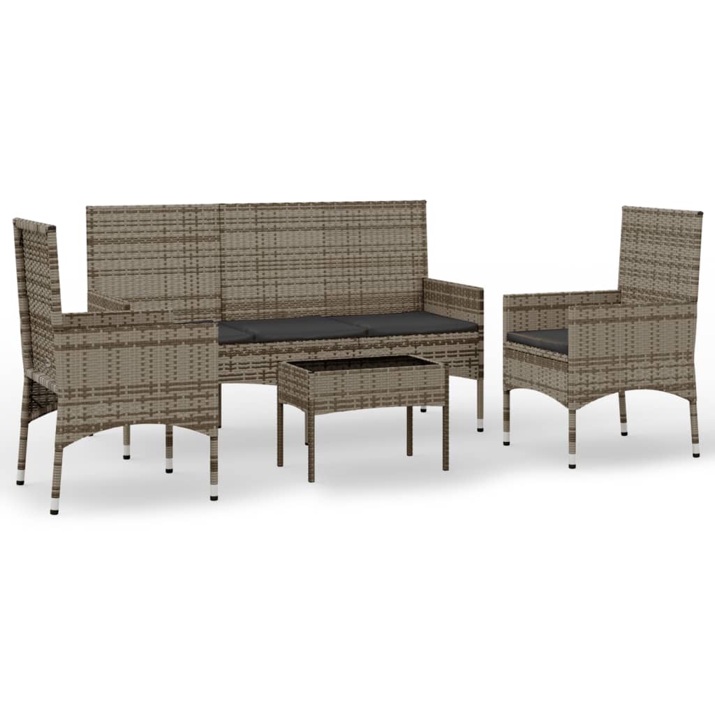 4-delige Loungeset met kussens poly rattan grijs