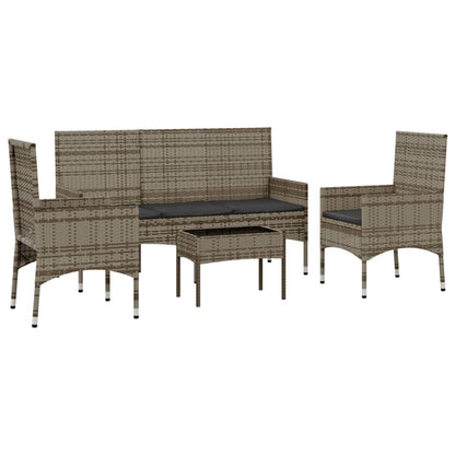 4-delige Loungeset met kussens poly rattan grijs