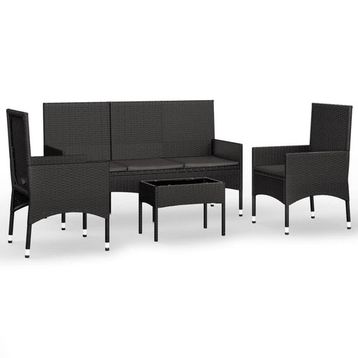 4-delige Loungeset met kussens poly rattan zwart