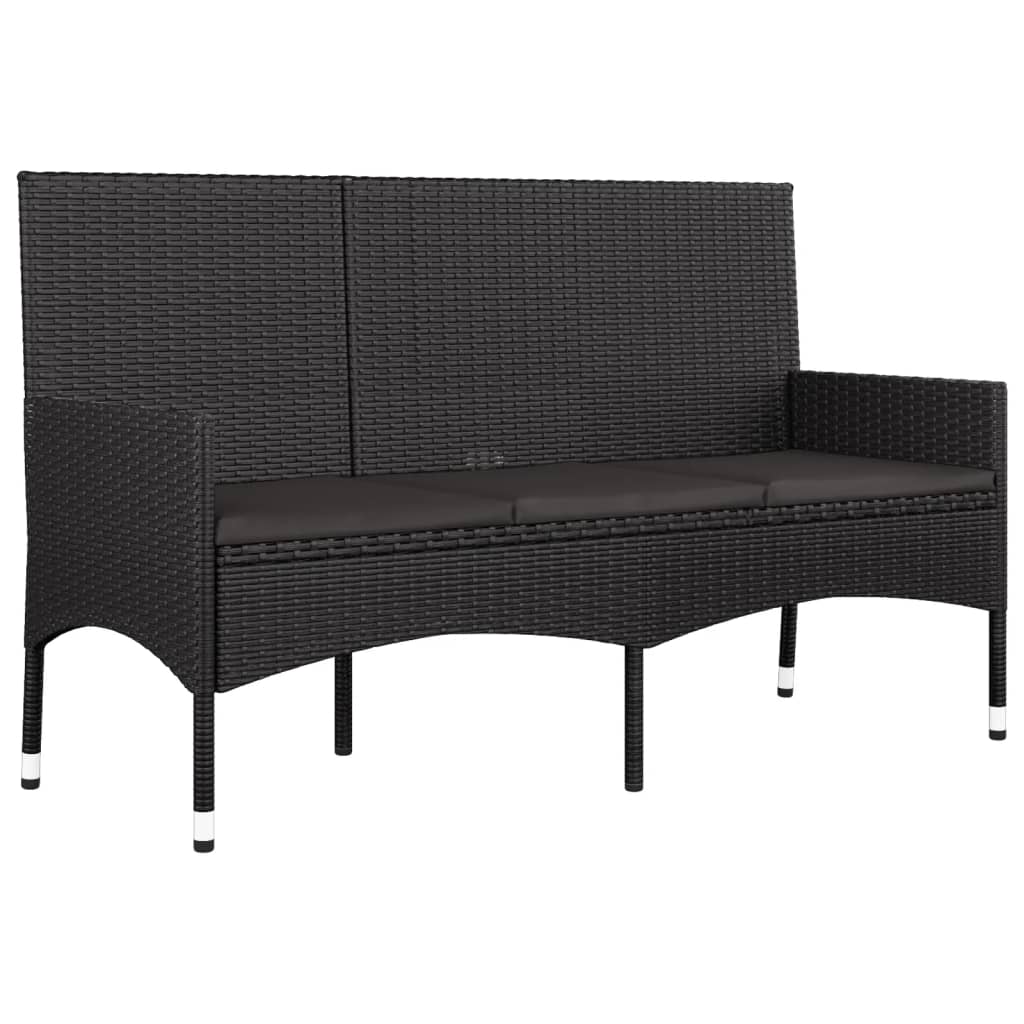 4-delige Loungeset met kussens poly rattan zwart