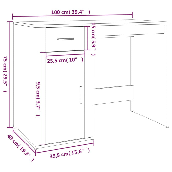 Bureau 100x49x75 cm bewerkt hout grijs sonoma eikenkleurig