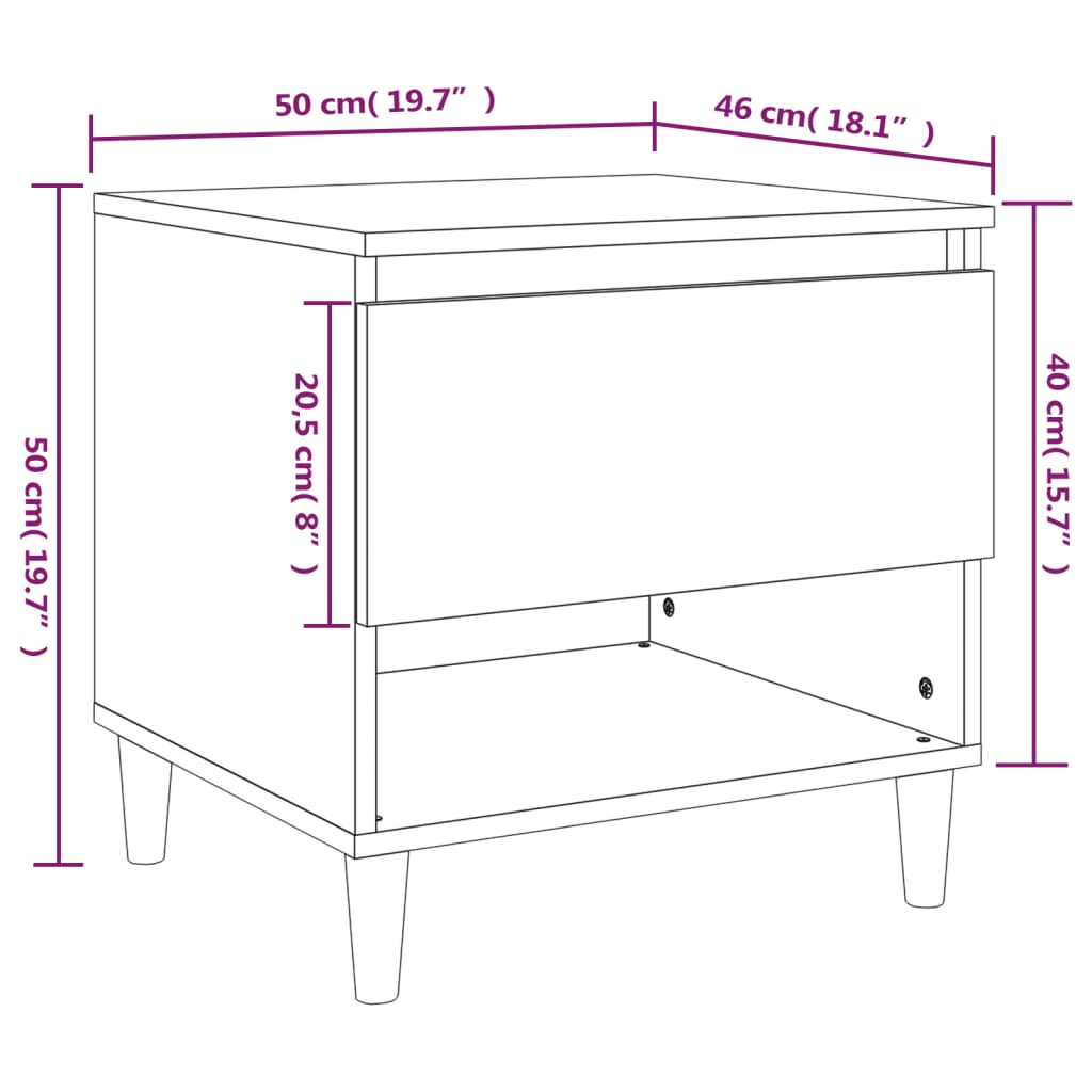 Nachtkastjes 2 st 50x46x50 cm bewerkt hout gerookt eikenkleurig