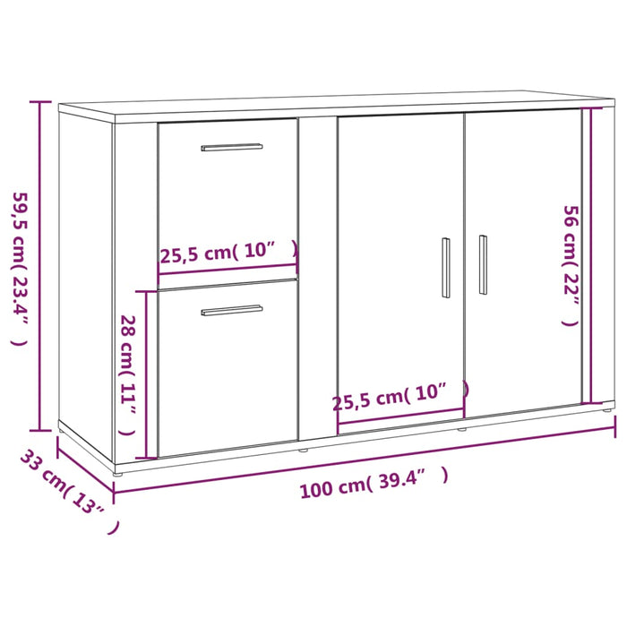 Dressoir 100x33x59,5 cm bewerkt hout sonoma eikenkleurig