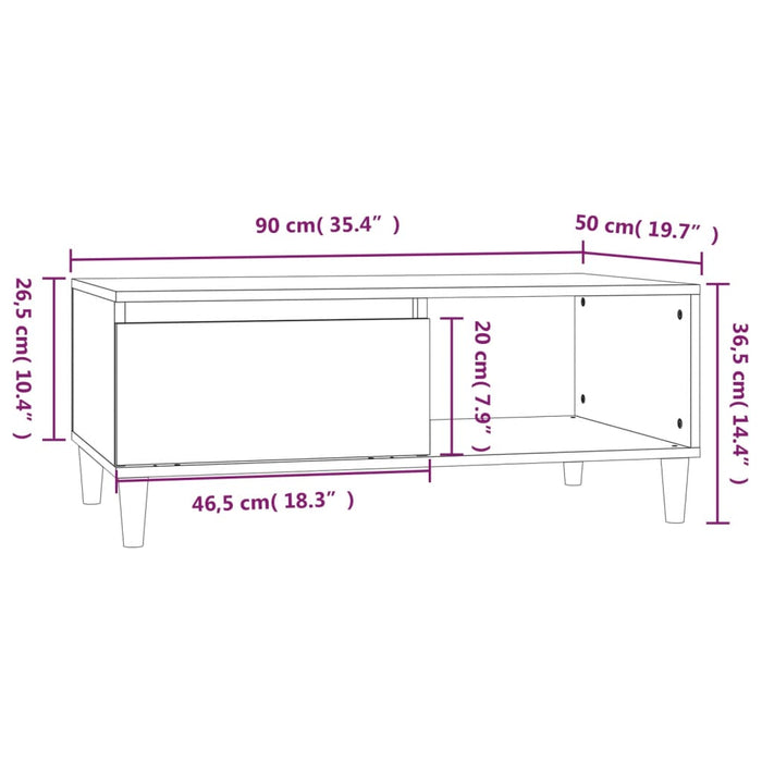 Salontafel 90x50x36,5 cm bewerkt hout hoogglans wit