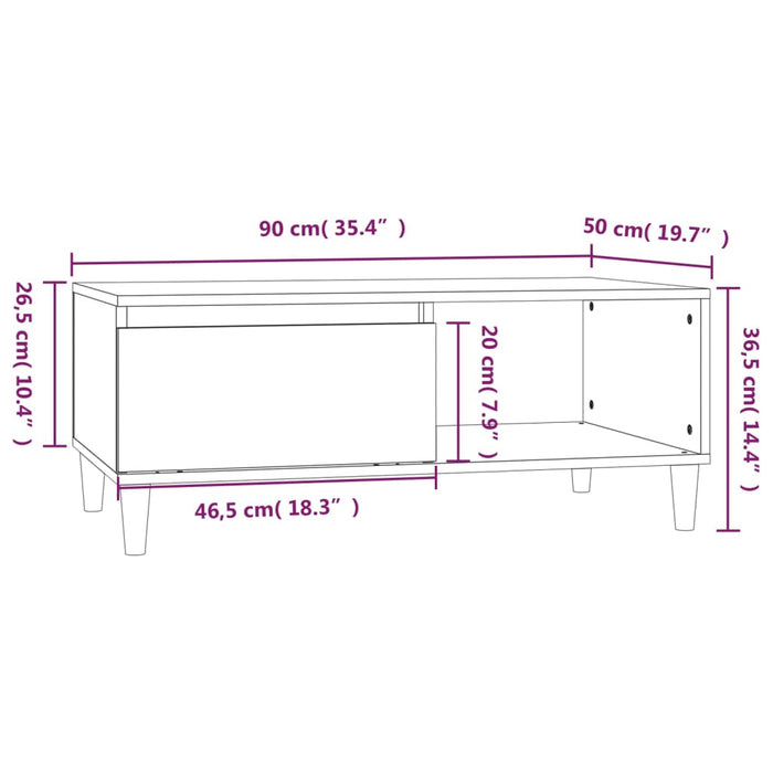 Salontafel 90x50x36,5 cm bewerkt hout gerookt eikenkleurig