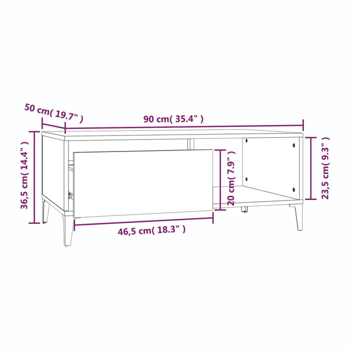 Salontafel 90x50x36,5 cm bewerkt hout wit