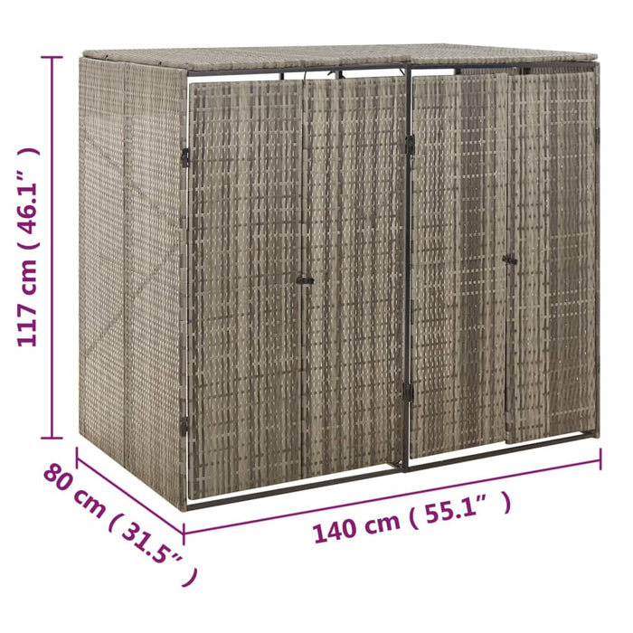 Containerberging dubbel 140x80x117 cm poly rattan grijs