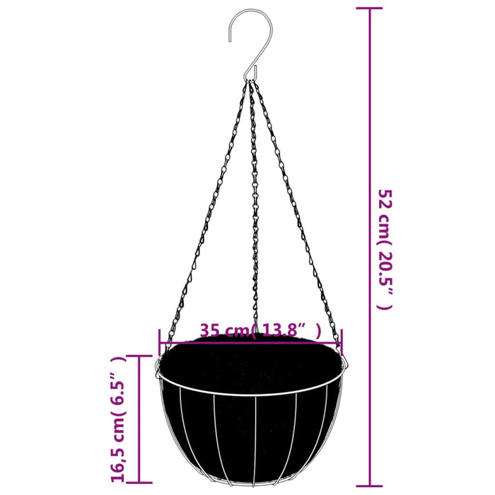 Plantenbakken hangend 4 st met kokosbak staal Ø 35x52 cm zwart