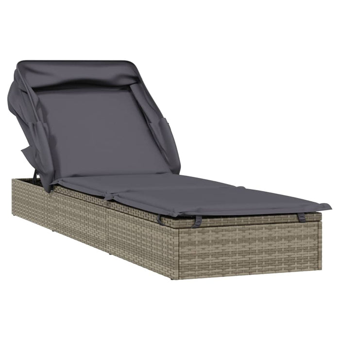 Ligbed met inklapbaar dak 213x63x97 cm poly rattan grijs