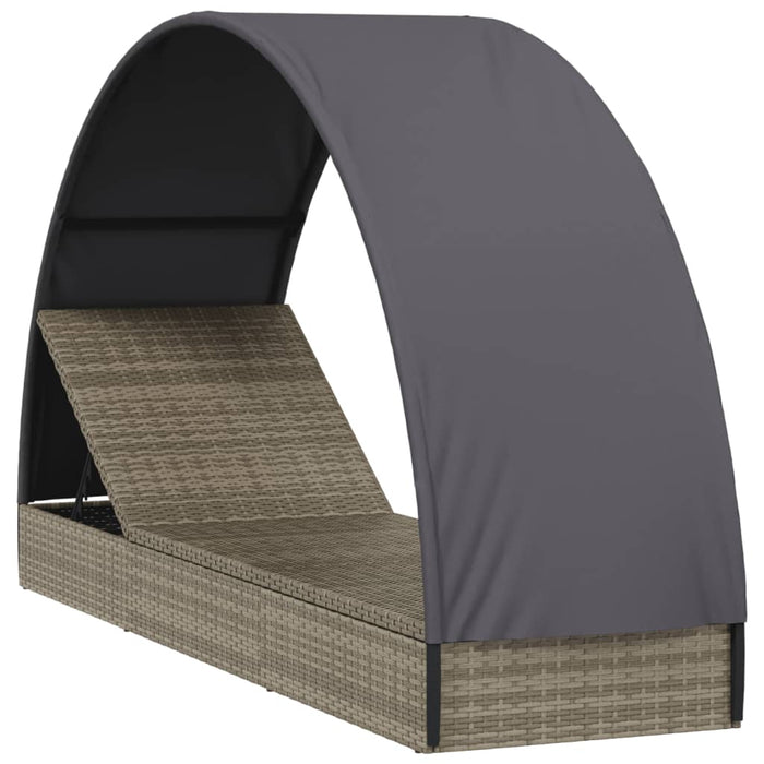 Ligbed met rond dak 211x57x140 cm poly rattan grijs