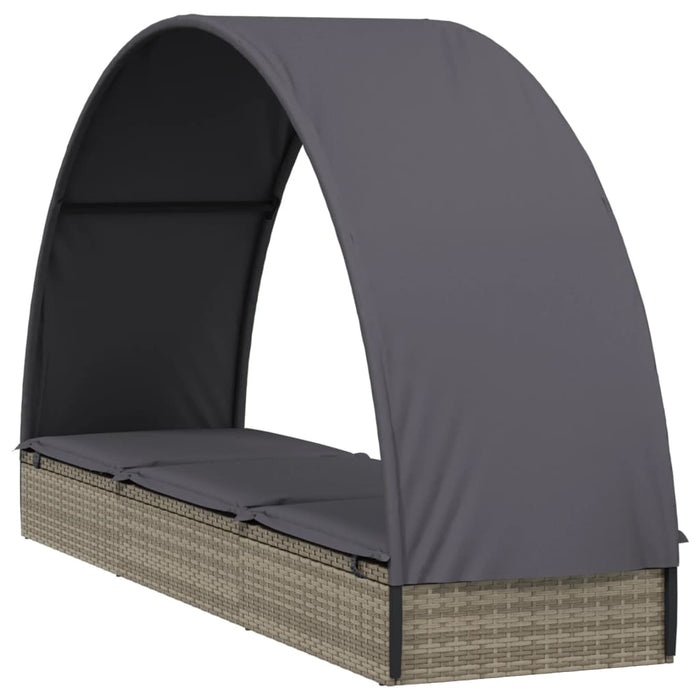 Ligbed met rond dak 211x57x140 cm poly rattan grijs