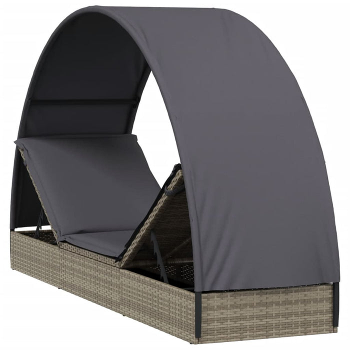 Ligbed met rond dak 211x57x140 cm poly rattan grijs