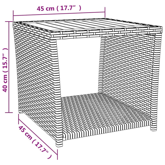 Salontafel met houten blad poly ratten en acaciahout zwart