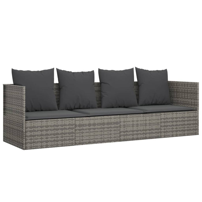 Loungebed met kussens poly rattan grijs