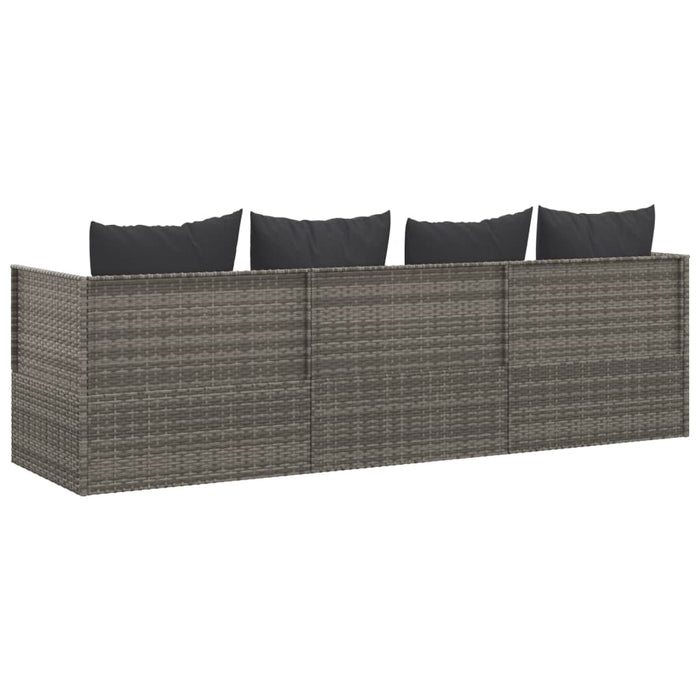 Loungebed met kussens poly rattan grijs