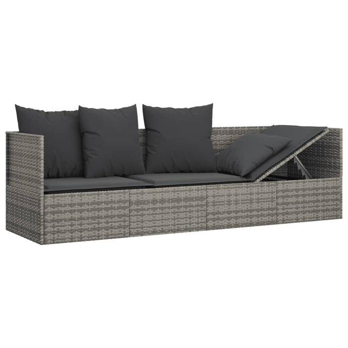 Loungebed met kussens poly rattan grijs