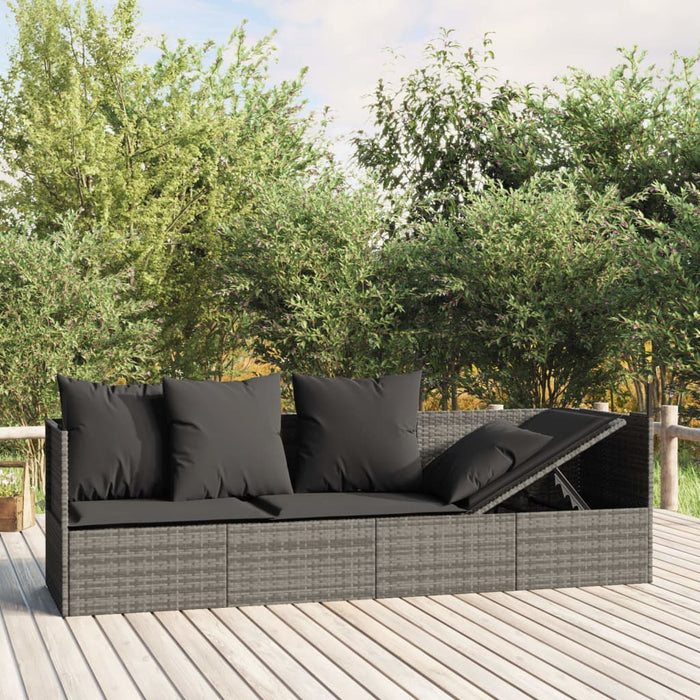 Loungebed met kussens poly rattan grijs