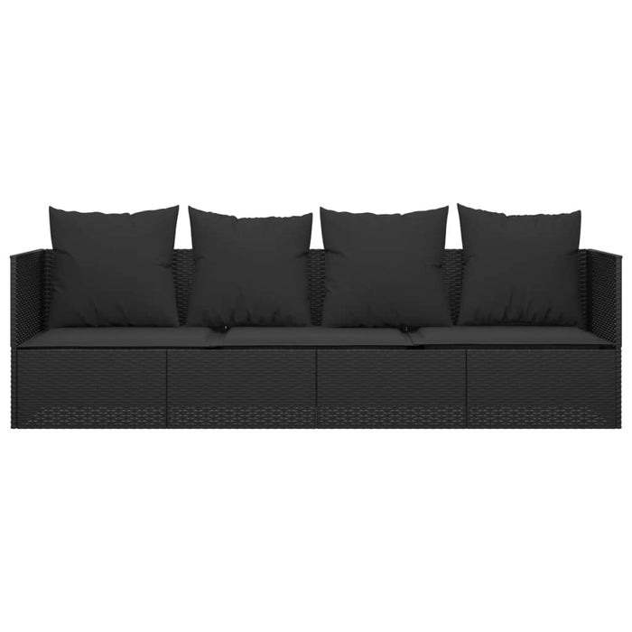 Loungebed met kussens poly rattan zwart