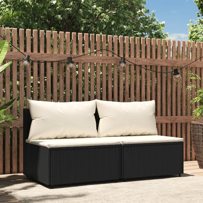 Tuinmiddenbanken met kussens 2 st poly rattan zwart