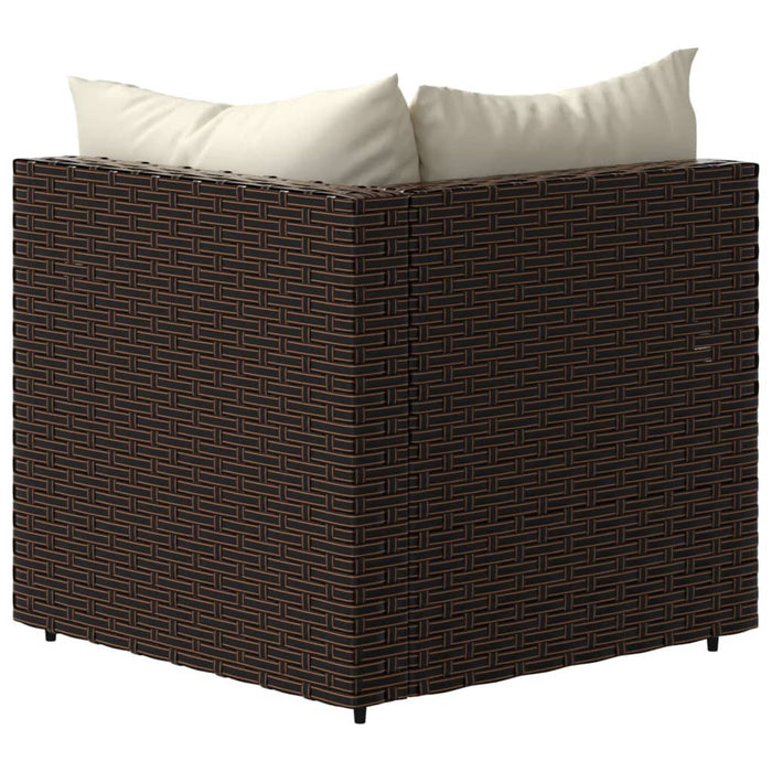 Tuinhoekbank met kussens poly rattan bruin