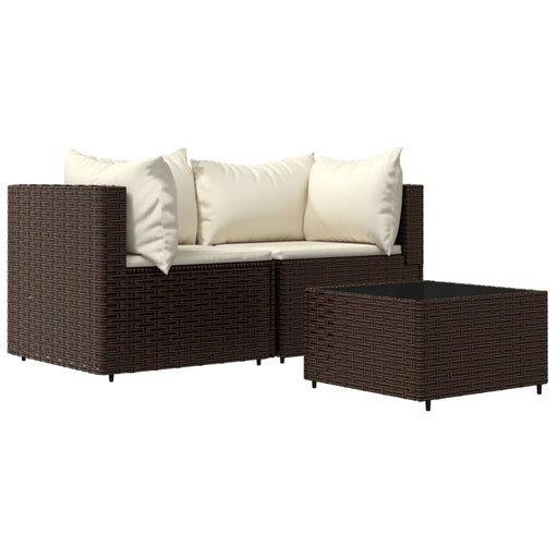 3-delige Loungeset met kussens poly rattan bruin