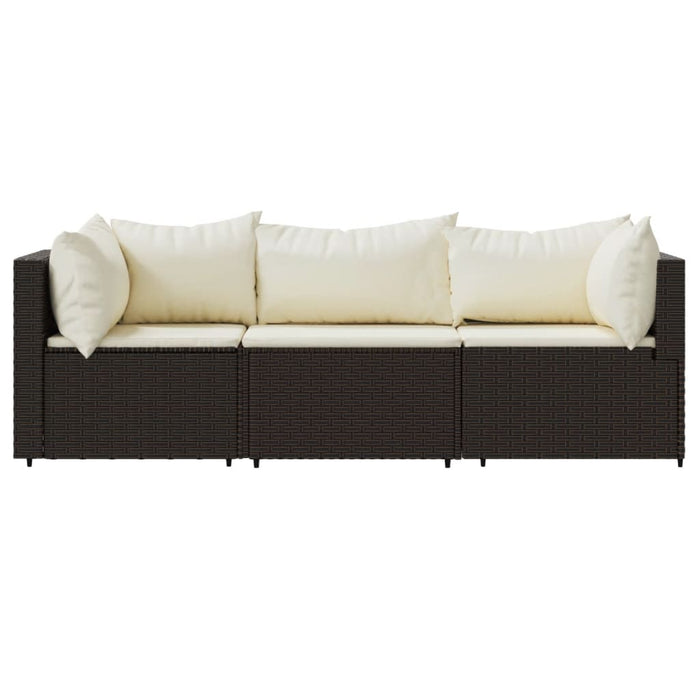 3-delige Loungeset met kussens poly rattan bruin