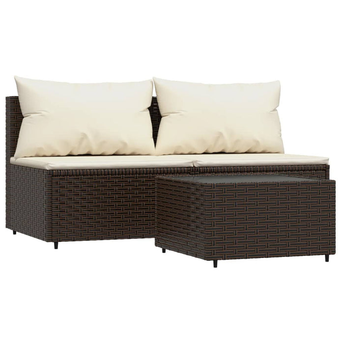 3-delige Loungeset met kussens poly rattan bruin