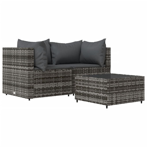 3-delige Loungeset met kussens poly rattan grijs