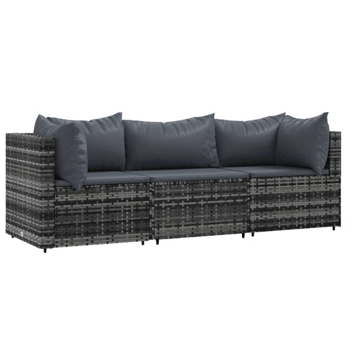 3-delige Loungeset met kussens poly rattan grijs