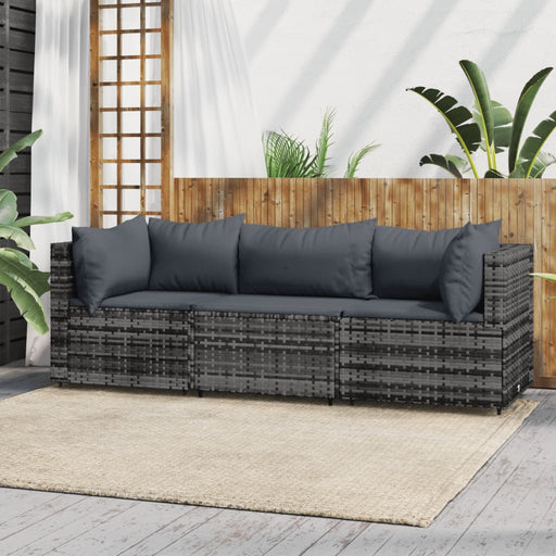 3-delige Loungeset met kussens poly rattan grijs