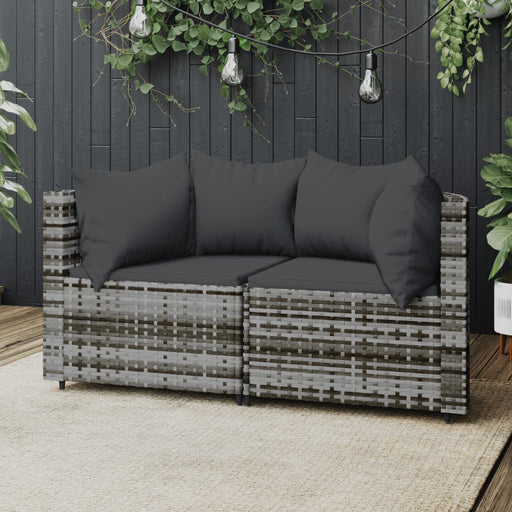 Tuinhoekbanken met kussens 2 st poly rattan grijs