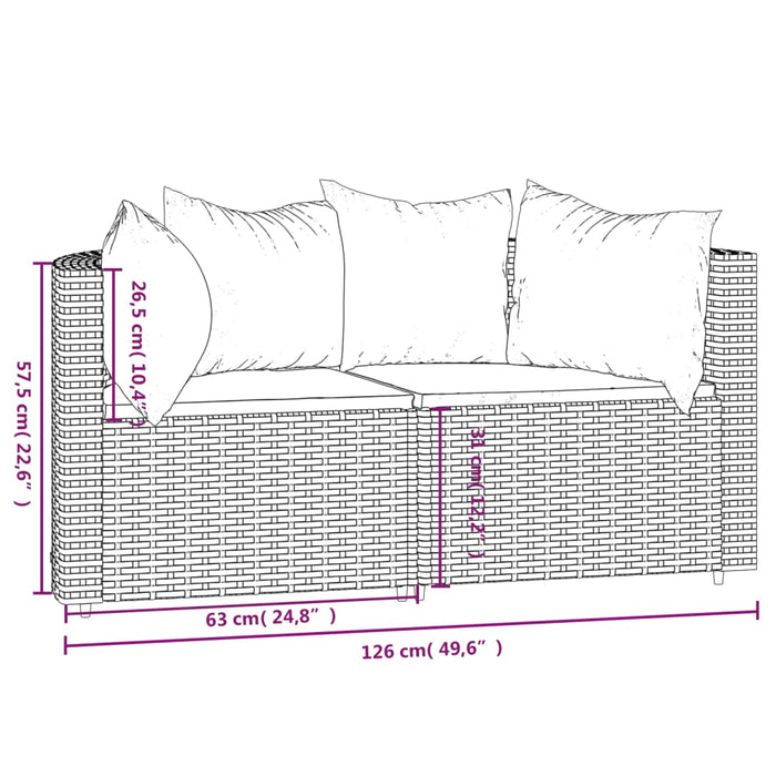 Tuinhoekbanken met kussens 2 st poly rattan zwart