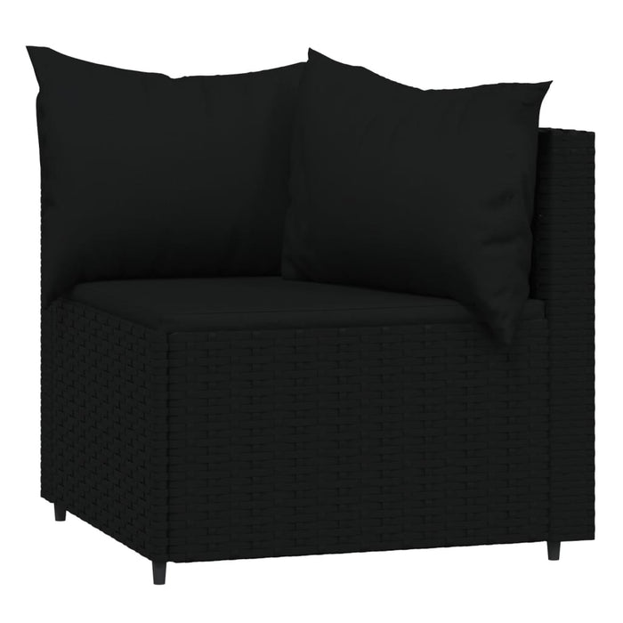 3-delige Loungeset met kussens poly rattan zwart