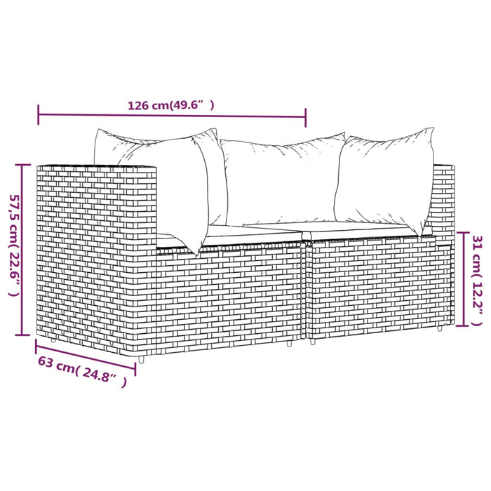 Tuinhoekbanken met kussens 2 st poly rattan zwart