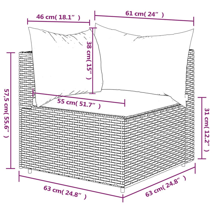 Tuinhoekbank met kussens poly rattan bruin