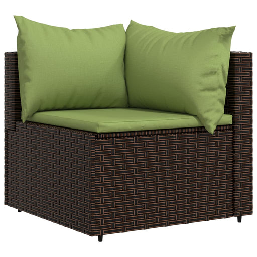 Tuinhoekbank met kussens poly rattan bruin