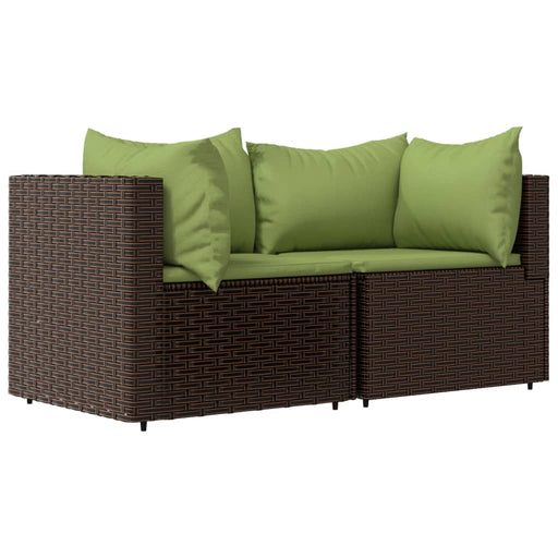 Tuinhoekbanken met kussens 2 st poly rattan bruin