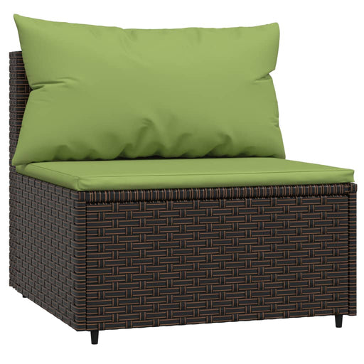 Tuinmiddenbank met kussens poly rattan bruin