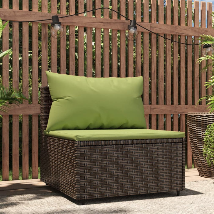 Tuinmiddenbank met kussens poly rattan bruin