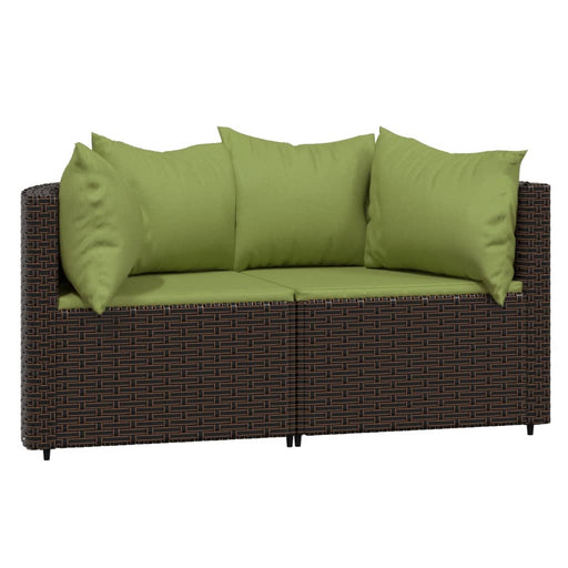 Tuinhoekbanken met kussens 2 st poly rattan bruin