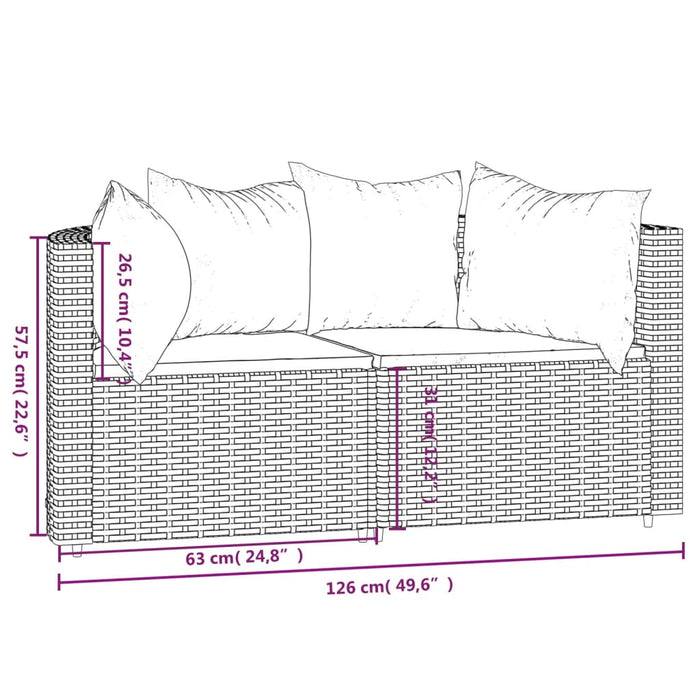 Tuinhoekbanken met kussens 2 st poly rattan bruin