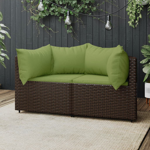 Tuinhoekbanken met kussens 2 st poly rattan bruin